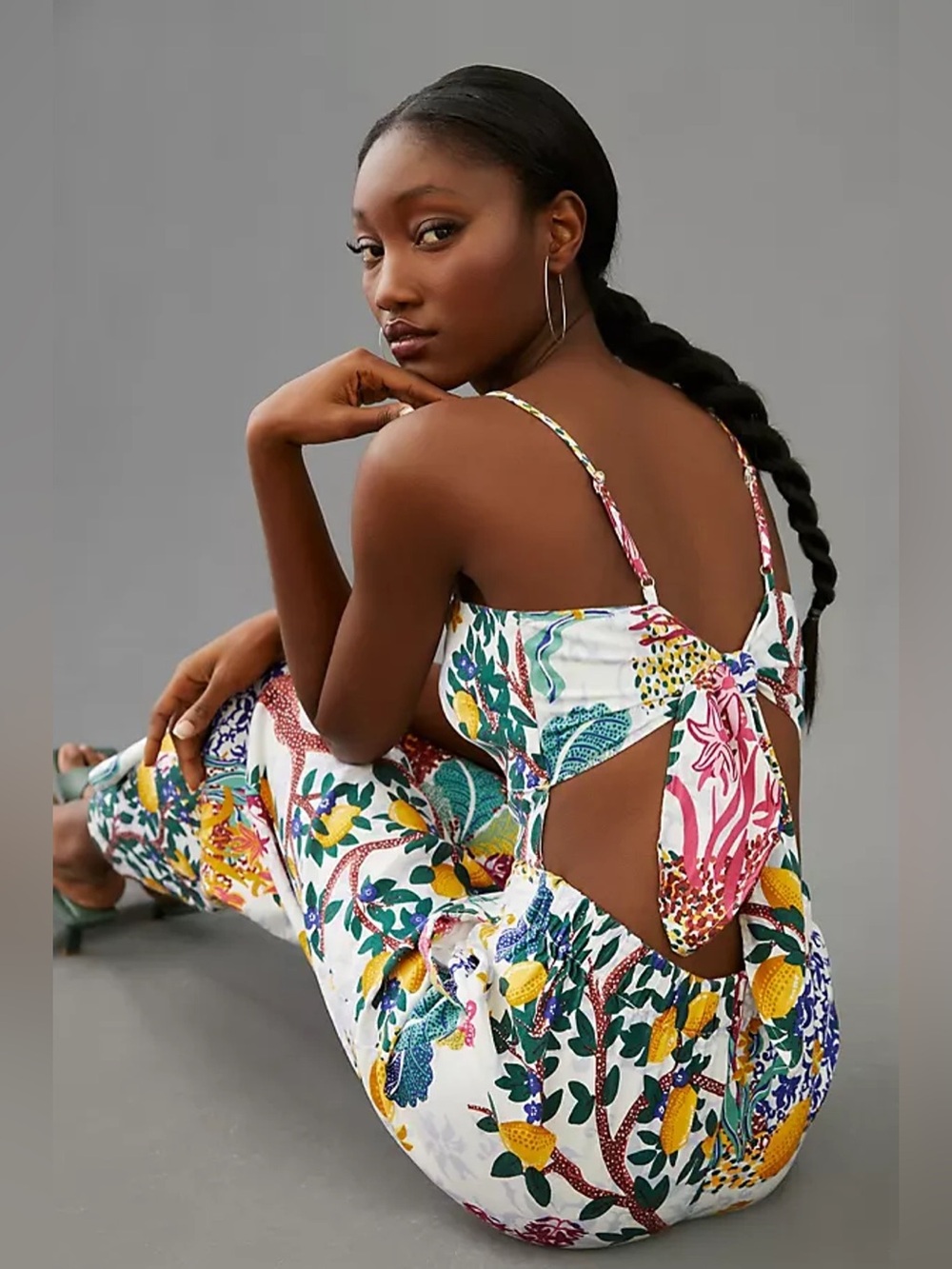 Maeve Anthropologie Botanical Lemon Print Cutout Wide Leg Jumpsuit 6 Maximalist - Picture 3 of 16